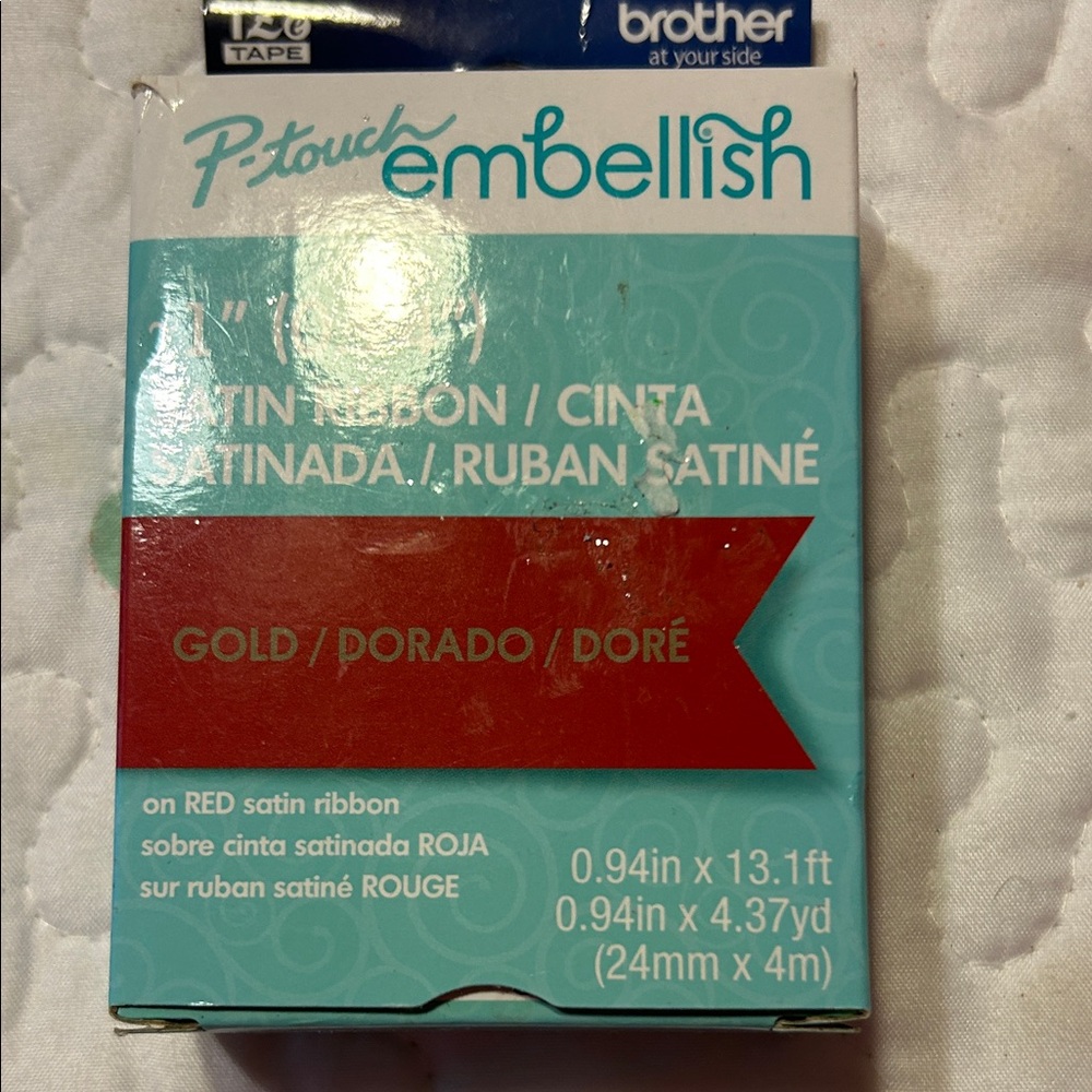 Brother P-touch Embellish Gold and Red Satin Ribbon